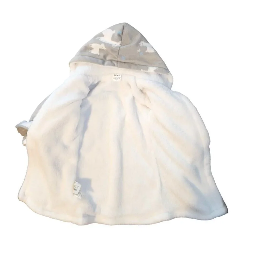 Blanekts &‎ Beyond Llama Bathrobe Unisex Baby 12 M Grey Blue Stars Animals NEW